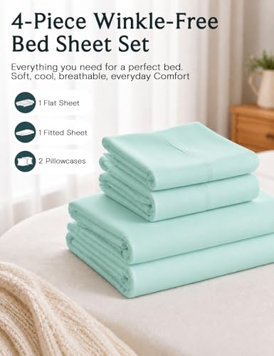 Image of LuxClub King Size Sheets Set, Deep Pocket King Bed Sheets 4PC, Cooling Sheets King Size Breathable, Soft Hotel Luxury Bedding Wrinkle Free, Silky Fitted Sheet & Pillowcase Sets, Aquamarine