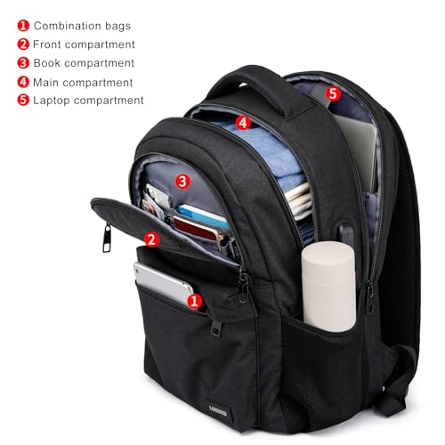 School Backpack for Teen Boys Mens, 15.6 Inch Laptop Backpack, College High School Book Bag for Students, Black - Image 4