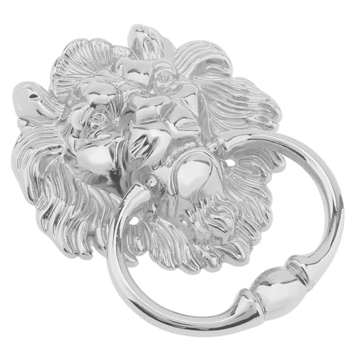 HOJLKLD 15,2 cm Löwenkopf-Klopfer, klassischer dekorativer Haustür-Klopfer, Ziehgriff mit Befestigungsschrauben (Chrom)