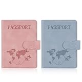 AOOTE Protège Passeport,2 Pièces Couverture de Passeport avec Bloqueur RFID,Étui de Passeports en Cuir PU et Étiquette de Bagage pour Passeports, Cartes,Documents de Voyage(Rose)