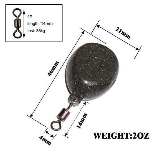Flat Pear Swivel Sinker Weights 2Oz - 6Pcs Coated Tapered Flat Pear Weights For Carp Fishing Black, Brown, Green #TOP1