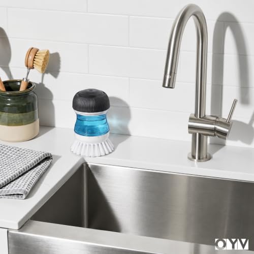 Image of OYV Dish Scrub Brush with Soap Dispenser, Kitchen Brush for Dish Pot Pan Sink Cleaning, 1 Piece Soap Dispensing Palm Brush, Black /Clear /White