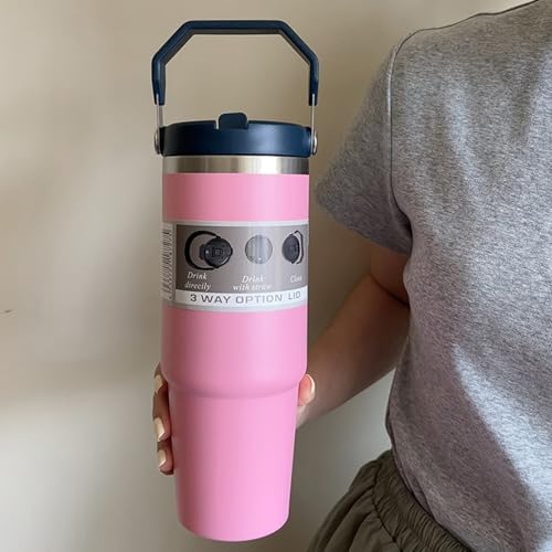 30oz Flip Straw Insulated Water Bottle Stainless Steel Tumbl