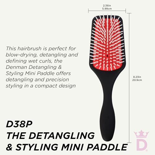 Denman Detangling & Styling Paddle Brush – Wet or Dry Hair Detangler & Styler for Curly, Coily, Straight, Thick & Long Hair – Ideal for Women & Men