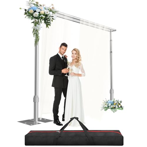GLOSHOOTING Heavy Duty Backdrop Stand - 10x10ft Double Crossbar Pipe and Drape Stand Kit Adjustable Metal Frame for Wedding & Birthday Party Decorations