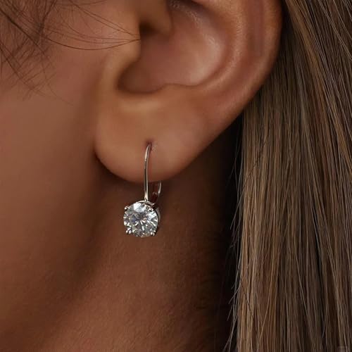 Image of Moissanite Stud Earrings for Men Women, 925 Sterling Silver 18K White Gold Plated, 1CT 6.5mm Round Cut, VVS1 D Color (0.6-2ct)