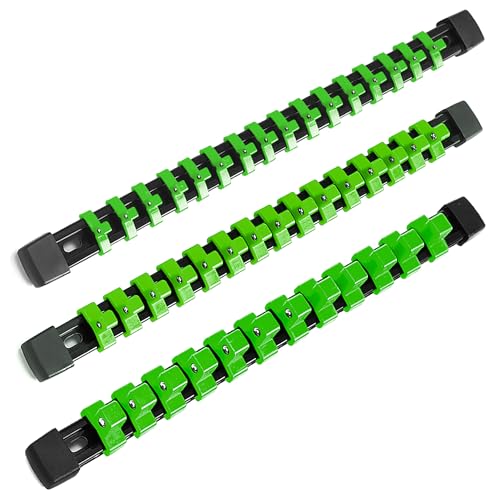 Image of Reniteco 3-Piece Socket Organizer - 1 /4-Inch x 16 Clips, 3 /8-Inch x 15 Clips, 1 /2-Inch x 12 Clips, Heavy Duty ABS Socket Holder, Premium Quality Socket Clip Rail Holder for Tool Box Drawer