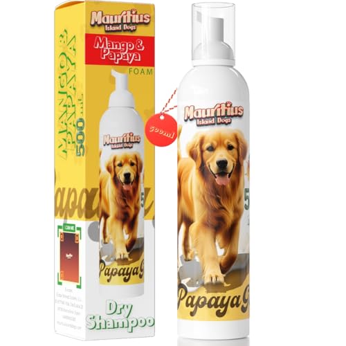 Champu en Seco para Perros y Gatos 500ML Sin Enjuague | Champu Seco Natural Antiparasitario Hidratante para Perro y Gato | Champú Mascotas Hipoalergénico Piel Sensible Dermatitis Desodorante (Mango)