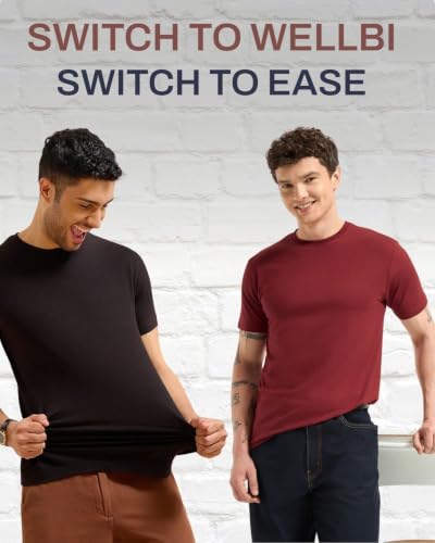 Image of Wellbi Bamboo Men's Tshirt - Ultra-Soft, Breathable & Sustainable | Premium Cotton Blend for Supreme Comfort | Stylish & Eco-Friendly T-Shirt for Men | Tshirt Men Cotton