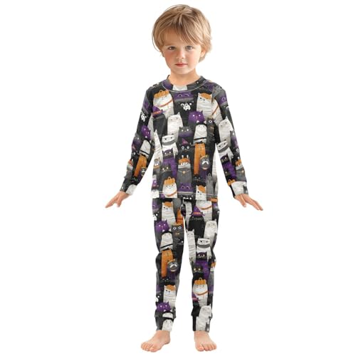 Cartoon Pajamas Set Cat Pattern Long Sleeve PJs Cotton Jammies Sleepwear Top and Pants3