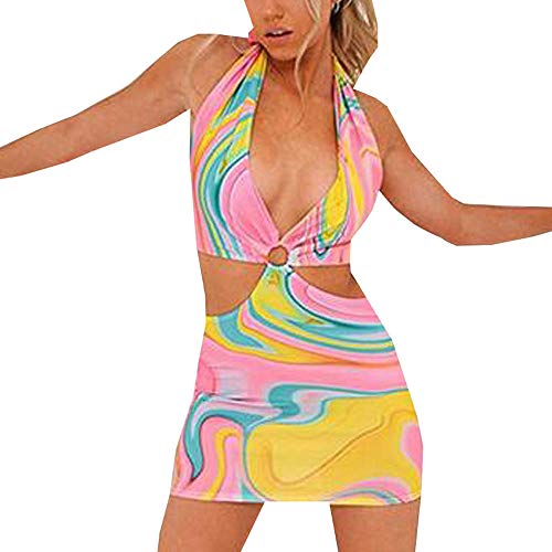 Women Sexy Criss Cross Halter Neck Bodycon Dress Y2K Bandage Cut Out Backless Wrap Mini Dresses Streetwear