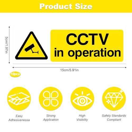 10Pcs CCTV In Operation Sign, Self Adhesive, Weatherproof CCTV Stickers- Landscape Warning Signs for Outdoor Indoor Use（15cm x 5cm） - Image 2