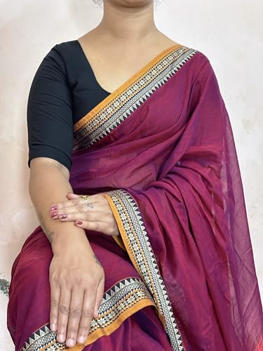 Image of DEVIKA TEXTILES Gouthami Magenta Authentic Pure Cotton Saree with Contrast Border | Elegant & Comfortable Narayanpet Saree for Women