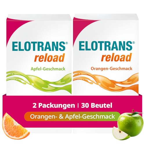 ELOTRANS reload - isotonische Elektrolyt-Glucose-Mischung - Nahrungsergänzungsmittel mit Magnesium Kaliumchlorid Cholin und B-Vitaminen - 2 x 15 Beutel Apfel + Orange