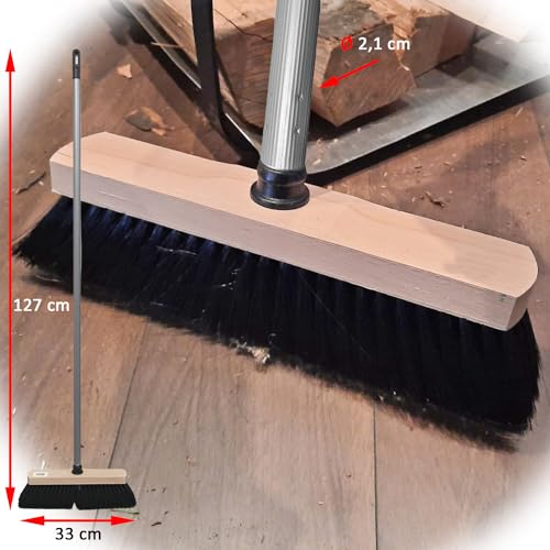Holz Besenkopf Boden Zimmerbesen mit weichen Borsten und Metall Stiel Gewinde und Aufhänger Haushalt Zimmer Laminat Vinyl Besen Reinigung innen und aussen von Fliesen Terasse Garten Bad Flur Küche – Bild 3
