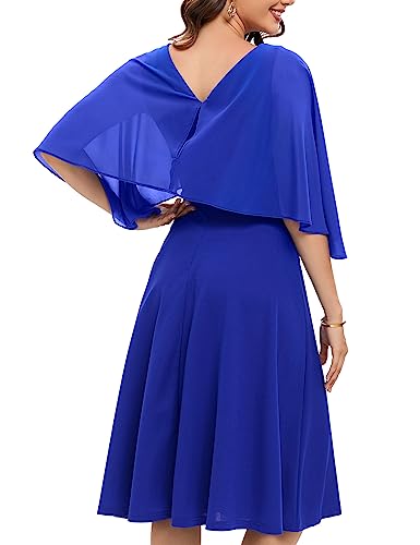 Fynadressr Women Cape Dress with Chiffon Overlay Cocktail Party Wedding Guest Formal Dresses