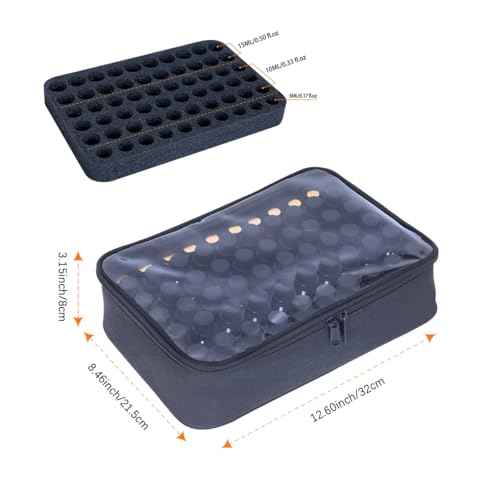 Essential Oils Carrying Case Holds 60 Grids for 1-3ML Roller Bottles 5ml, 10ml, 15ml Bottles Storage Organizer Bag Transparent, Essential Oil Bag with Detachable Sponge Pad Black2