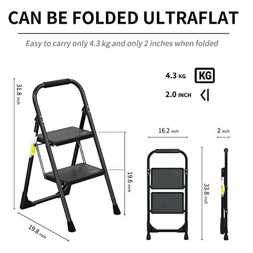 Step Ladder Effieler,2 Step Stool Ergonomic Folding Step Stool With Wide Anti-Slip Pedal 430 Lbs Sturdy Step Stool For Adults Multi-Use For Household, Kitchen，Office Step Ladder Stool (Matte Black)… #TOP1
