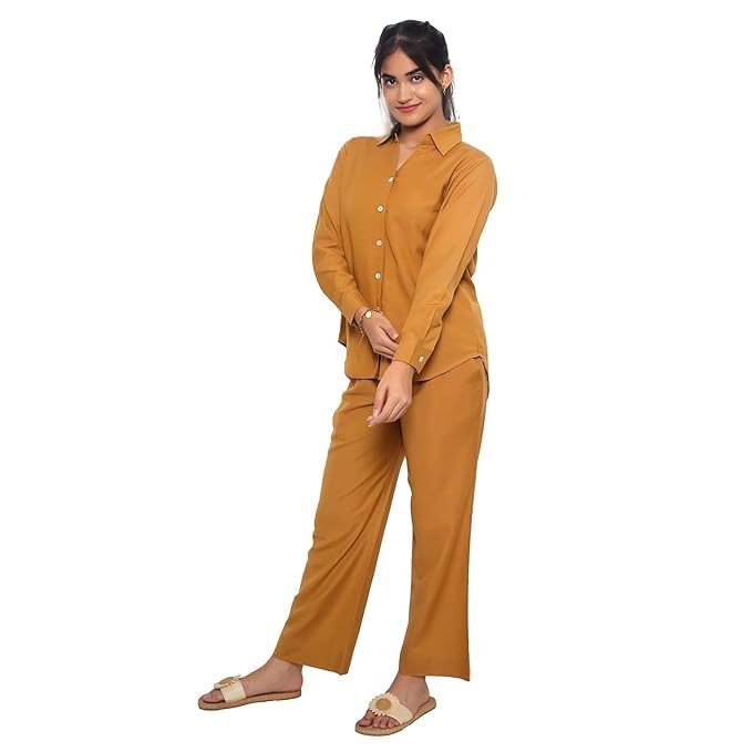 Women Co-ord Set, Casual Wear Full Sleeve Button-Down Shirt & Straight Fit Pant, Two-Piece Set with Pockets Trendy Summer Travel Outfit Regular Fit Buttoned Closure-image-24