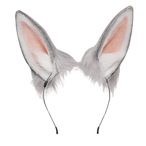 Bnlides Handmade Fur Rabbit Ears Headwear Women Men Cosplay Costume Party Cute Head Accessories For Halloween (Long Ears Grey) #TOP7
