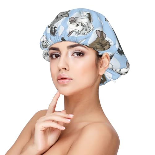Double Layer Reversible Hair Wrap Satin Sleep Blue Chinchillas and Moon Cap Bonnet for Braid Curly Hair Satin Bonnet