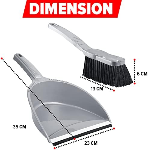 ZENQA Dustpan and Brush Sets Grey | Portable Cleaning Sweeping Brush and Dustpan | Broom Sweep Soft Bristle Brush | Lightweight Durable Household Indoor Outdoor Home Lobby Kitchen
