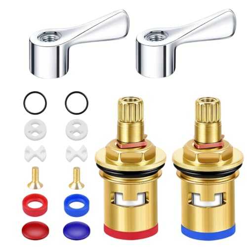 Mixer Tap Cartridge Replacements 2 Sets, 1/4 Turn Tap Valve with Seals & Handles, for Short-Lever Kitchen Bathroom Taps, Effortless Water Control Long-Lasting Performance
