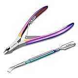 MR.GREEN キューティクルニッパー ゴージャス カラフル キューティクルはさみ ネイルマニキュア バリカン トリマー 死んだ皮膚リムーバー カッター 美容ツール (カラーチタン+プッシャー)