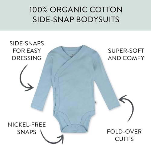 Image of HonestBaby Baby 3-Pack Organic Cotton Long Sleeve Side-snap Kimono Bodysuits