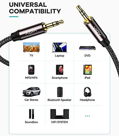 VIOY Aux Cable (15 ft), [Copper Shell, Hi-Fi Sound] 3.5 mm Male to Male Braided Auxiliary Cord Compatible with Headphone, Smartphone, Home/Car Stereo, Speaker, Echo & More
