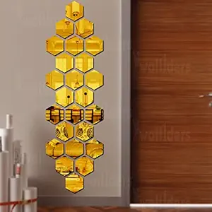 Wall1ders 24 Hexagon Golden, Hexagon Mirror Stickers for Wall, Mirror Stickers for Wall, Acrylic Stickers, Wall Mirror Stickers, Wall Stickers for Bedroom, Hall, Home Offices