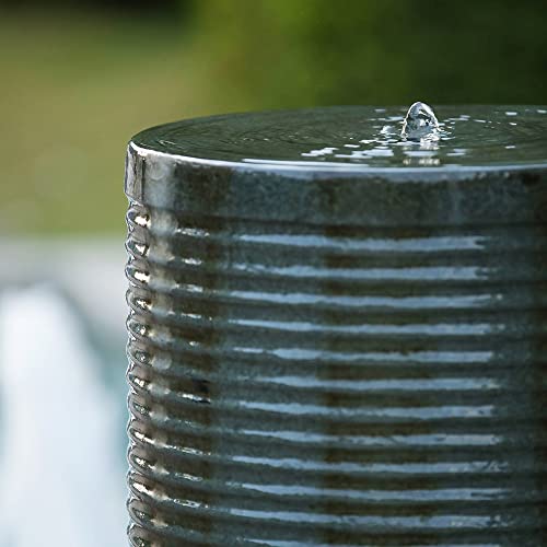 A&B Home Unique Concrete Ribbed Tower Water Fountain With Pump For Indoor Outdoor Patio Lawn Backyard Deck Garden Decor, 43.5" Height, Antique Green Copper Waterfall Fountain #TOP4