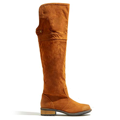 Qupid Relax-70 Over The Knee Thigh High Or Knee High Casual Stacked Heel Cuff Boot Zooshoo, Rust Oil Finish, Size 6.5 #TOP4