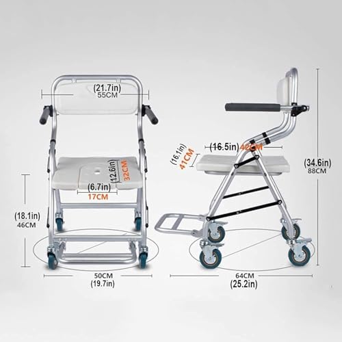 Silla de Ducha con Ruedas 3 en 1, Ligera y Plegable, de Aluminio, Ideal para Personas Mayores, discapacitadas y Embarazadas. Fácil Montaje sin Herramientas. Soporta 120 kg.