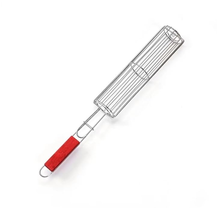 Onprix Stainless Steel Round Kebab Barbecue Grilling Basket, Hot Dog Barbecue Cage, Sausage Grill Barbecue Tongs With Handle, Nonstick Kabob Grilling Basket for Fish, Meat, Steak, Vegetables, Sausage