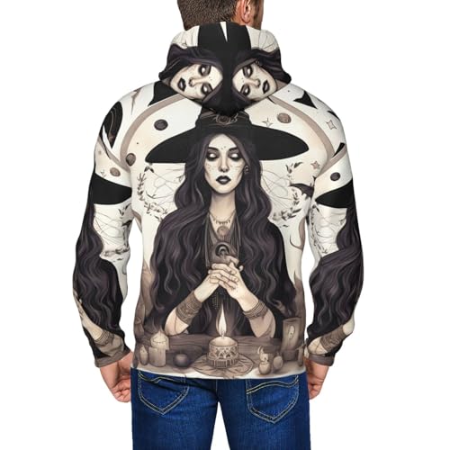 Pull à capuche pour homme avec fermeture éclair motif sorcière magique - 3
