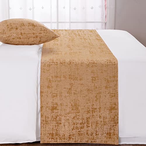Amberis Bed Runner Gold, Chenille Soft No Fading Modern Bed Scarf #TOP1