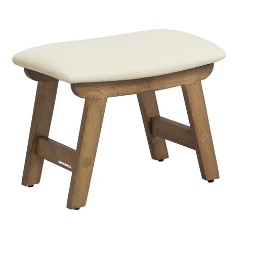 Image of SONGMICS Foot Stool Ottoman, Padded Foot Rest Under Desk with Solid Wood Frame, Removable Cover, for Living Room, 9.8 x 15.4 x 11.8 Inches, Summer Sand and Brown ULSF052LF01