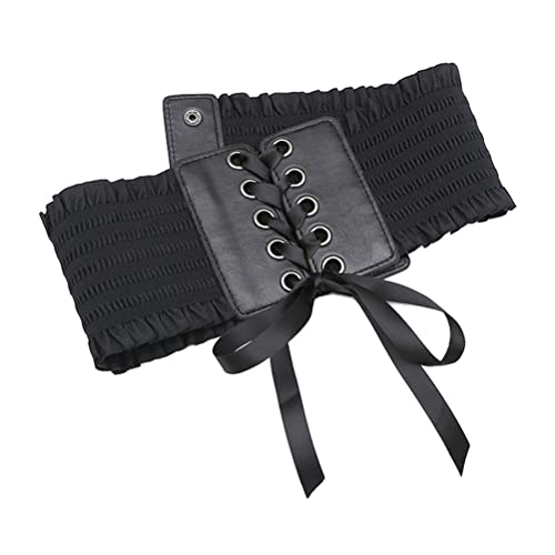 Corset Belt for Women Vintage Lace Up Wide Waist Belt PU Leather Elastic Tied Waspie Cinch Belt for Halloween Costume2