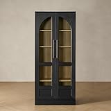 mopio Blake Tall Display Cabinet, Kitchen Buffet Pantry Cabinet, Trophy Display Case, Storage Cabinet Scratch Resistant Acrylic, Modern Farmhouse Curio Cabinet with Doors (Black Oak Arched, Single)