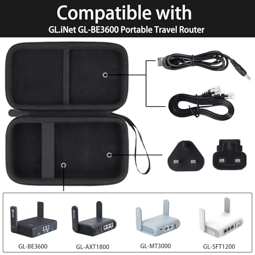 Image of for GL.iNet GL-BE3600 /GL-MT3000 /GL-AXT1800 /GL-SFT1200 /TP-Link ROAM 7 BE3600 Portable Travel Router Hard Carrying Case,Compatible with Multiple Power Adapter and Ethernet Cable