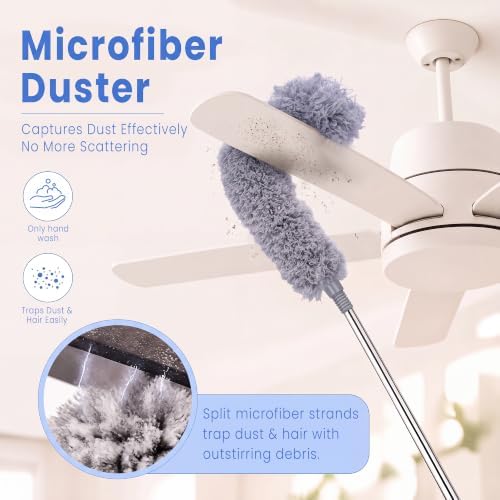 Younqiook 8FT Cobweb Duster with 2 Brush Heads - 3