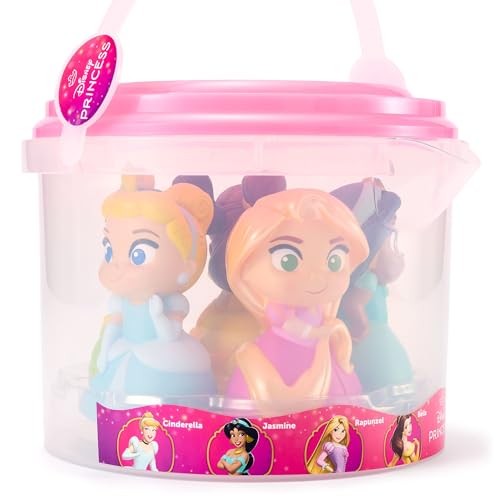 Image of Disney Store Official Disney Princess Bath Toys Set - Includes 5 Detailed Toys with a Straining Storage Bucket - Bath Time Fun & Water Play Set for Kids