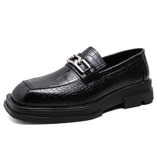 Men's Leather Chunky Dress Loafers Classic Crocodile Printed Business Platform Slip on Penny Loafer Comfortable Office Work Shoes