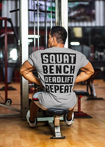 Squat Bench Deadlift Repeat Workout Shirts for Men Weight Plate Gym T-Shirt4