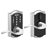 Schlage Touch Camelot Electronic Lock with Lever Handle, Touchscreen Keypad, Keyless Front Door Entry, Bright Chrome, FE695 CAM 625 ACC
