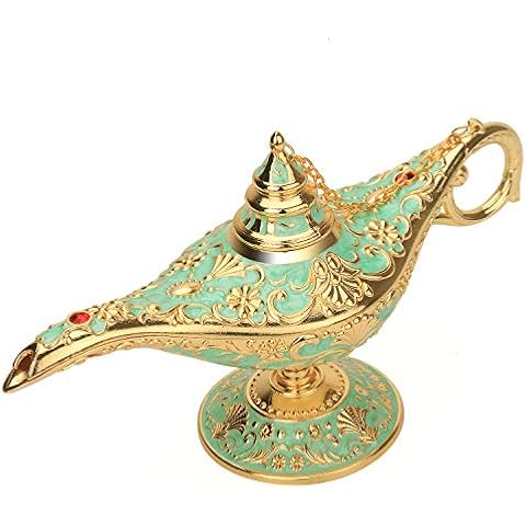 K COOL Classic Aladding Magic Genie Lamp Legend Wishing Light Costume Lamp Metal Carved Cone Incense Burner for Home Tabletop Decoration Party Birthday Halloween Christmas(Light Jade Green) Cover