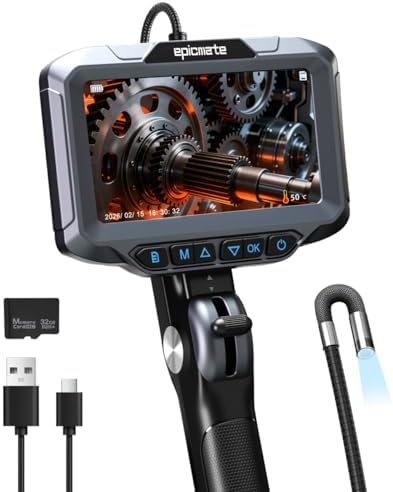 Epicmate Two-Way Articulating Borescope,0.24in Probe, 5" Inspection Endoscope Camera with Light,Flexible Industrial Boerscope Snake Camera for Automotive, HVAC & Mechanics-3.3FT