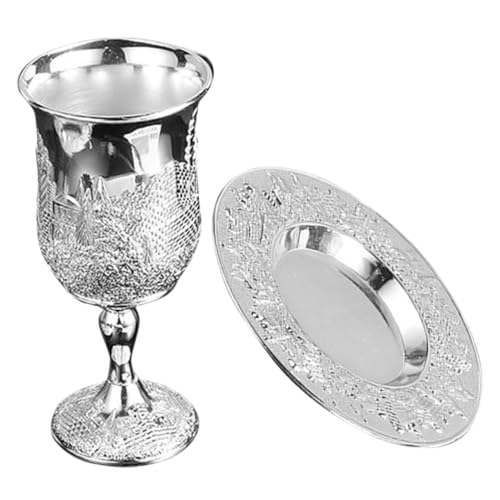 OKUMEYR Copa De Vino Kiddush Plateada Con Platillo De Copa De Vino Shabbos Para Passover Elegante Para Celebraciones y Regalos Festivos