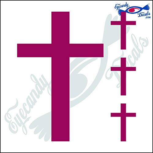 Image of Cross Plain 6 inch Plus 3 Small Decal Sticker Dark RED